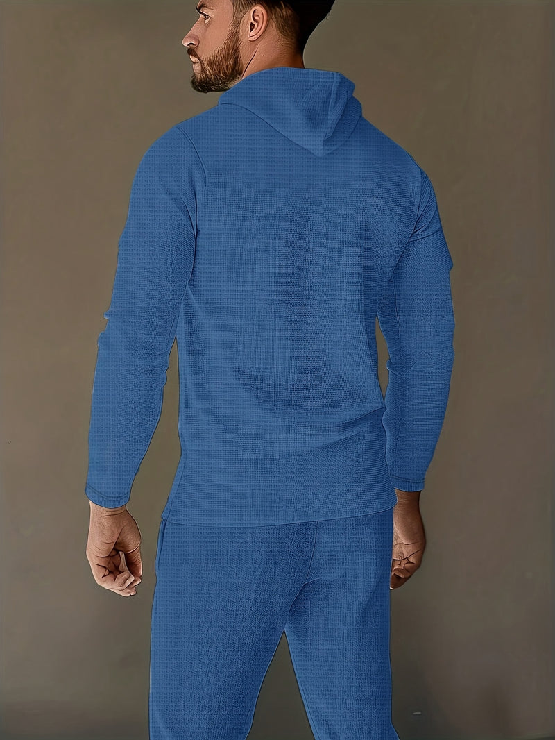 A Two-Piece Casual Outfit for Men Hooded Long-Sleeve T-Shirt.