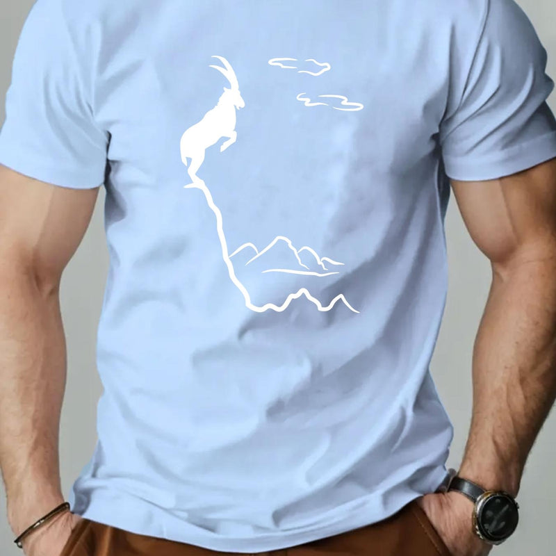 Men's Old Goat English Pattern Summer Casual Round Neck Short T-Shirt.