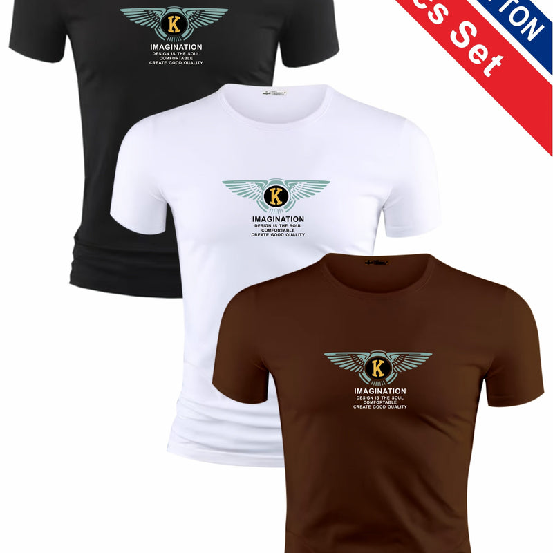 3pcs Men's Casual Short-sleeve Cotton Crew Neck T-shirt Set.