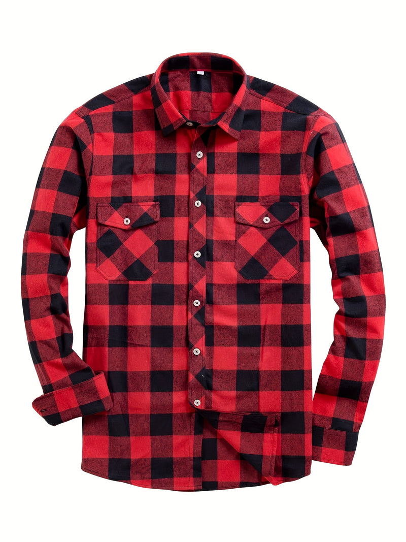 3pcs Men's Plaid Shirts with Top Lapel Long Sleeve.