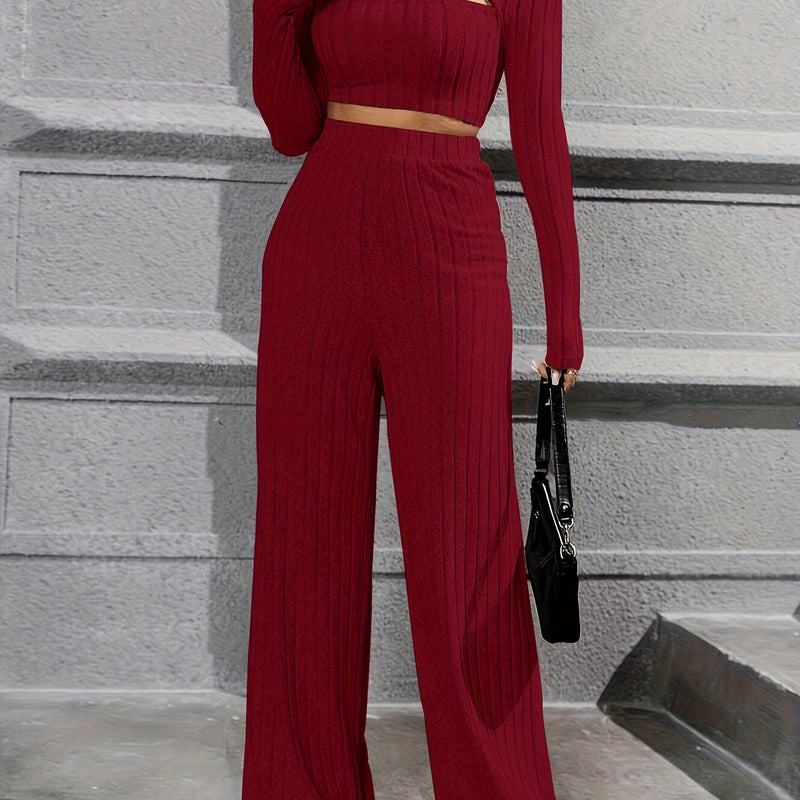 Elegant Directional Women'S Long-Sleeve T-Shirt And Long Pants.