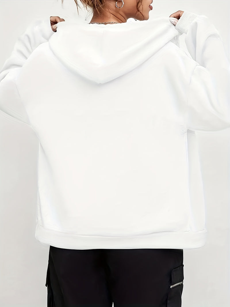Women's Casual Zip-Up Hoodie with Printed Bear Paw Sleeve Design.