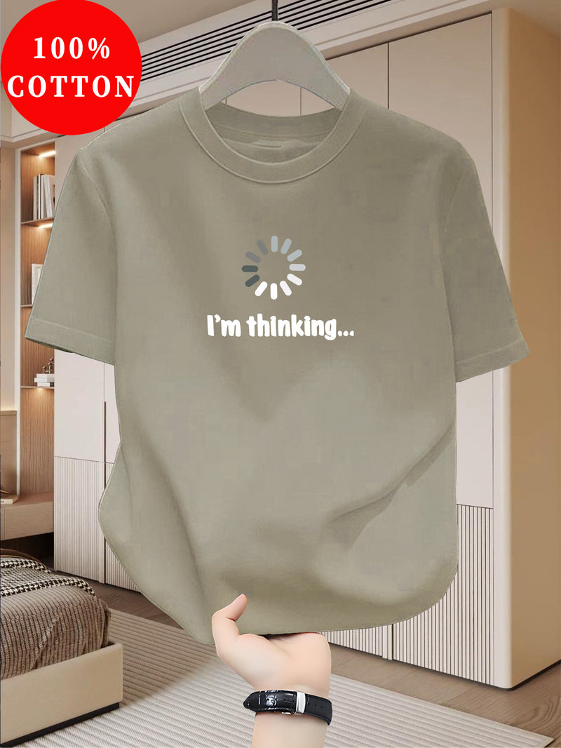 Men's Cotton Slim Fit T-Shirt with "I'm Thinking" Graphic Print.