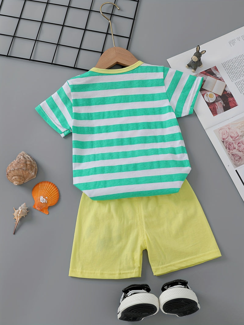 3pcs Cute Casual Pure Cotton Short-Sleeve and Shorts Set.