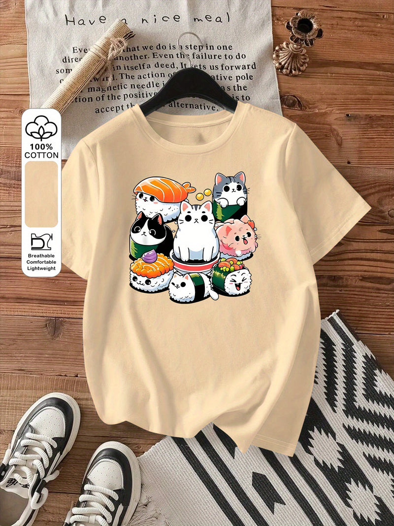 Women's Summer Casual Short Sleeve Round Neck T-Shirt.