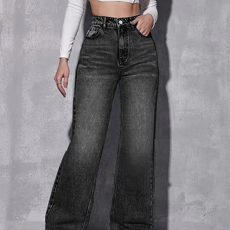 Women's Stretchy Retro Slim-Fit Straight-Leg Black Jeans.