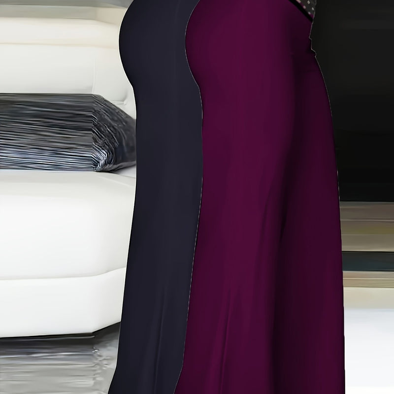 2pcs Women’s Fashion Solid Color Cross Transparent Mesh Patch High-Waisted Pants.