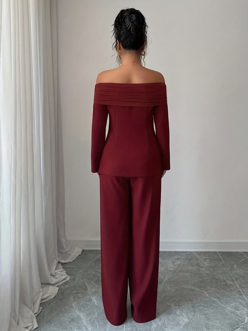 Women's Elegant Versatile Off-Shoulder Top with Mesh Panel Slim Fit Waist Zipper.