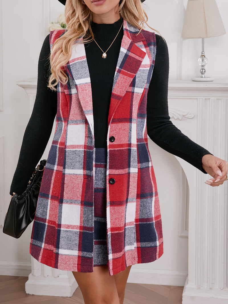 Women’s Book Core Qian Plaid Vest Dress Two-Piece Set.