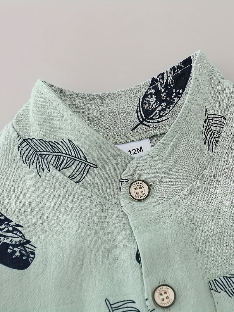 Youngsters Summer Feather Print Short Sleeve Shirt & Shorts Set.