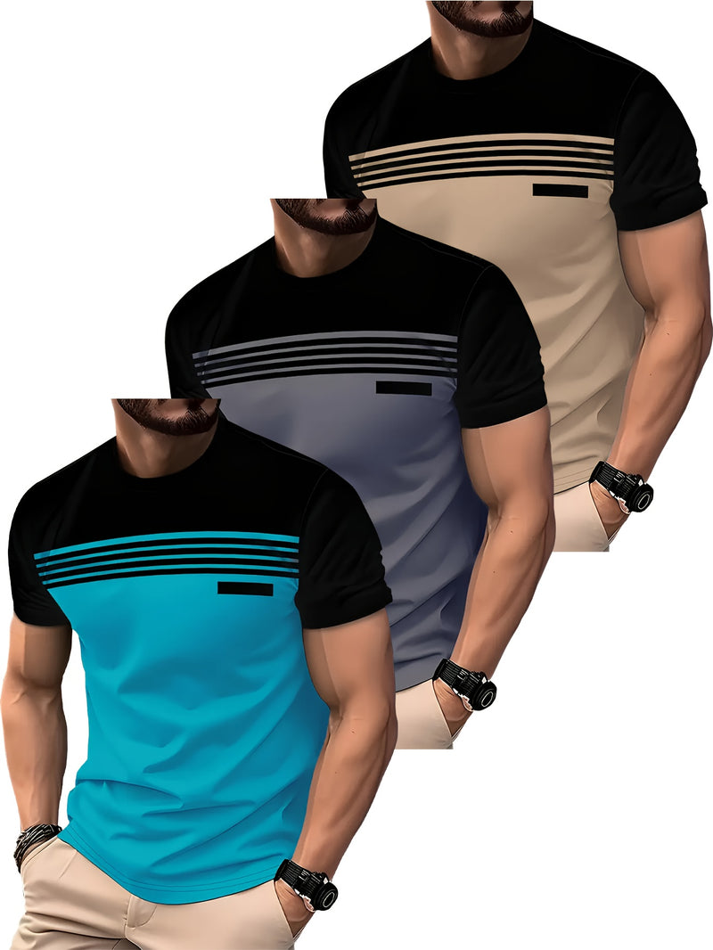 3pcs Men's Striped Short Sleeve T-Shirts.