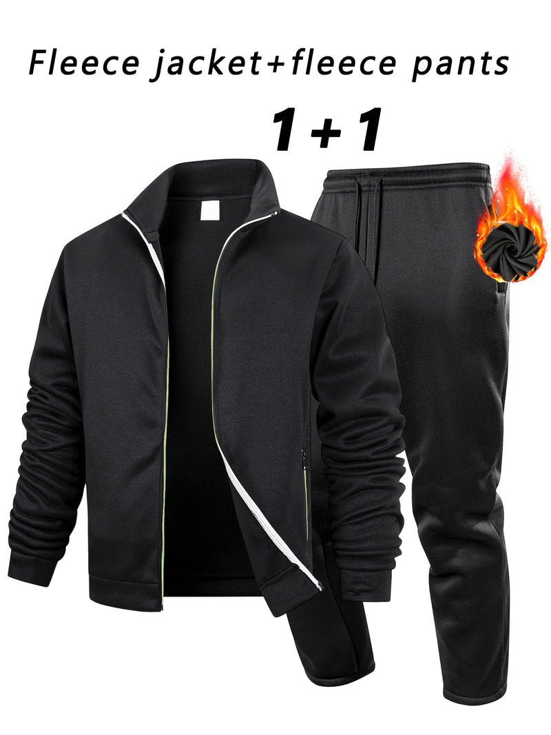 2pcs Set - Men'S Casual Stand-Collar Jacket And Sports Pants Outfit.