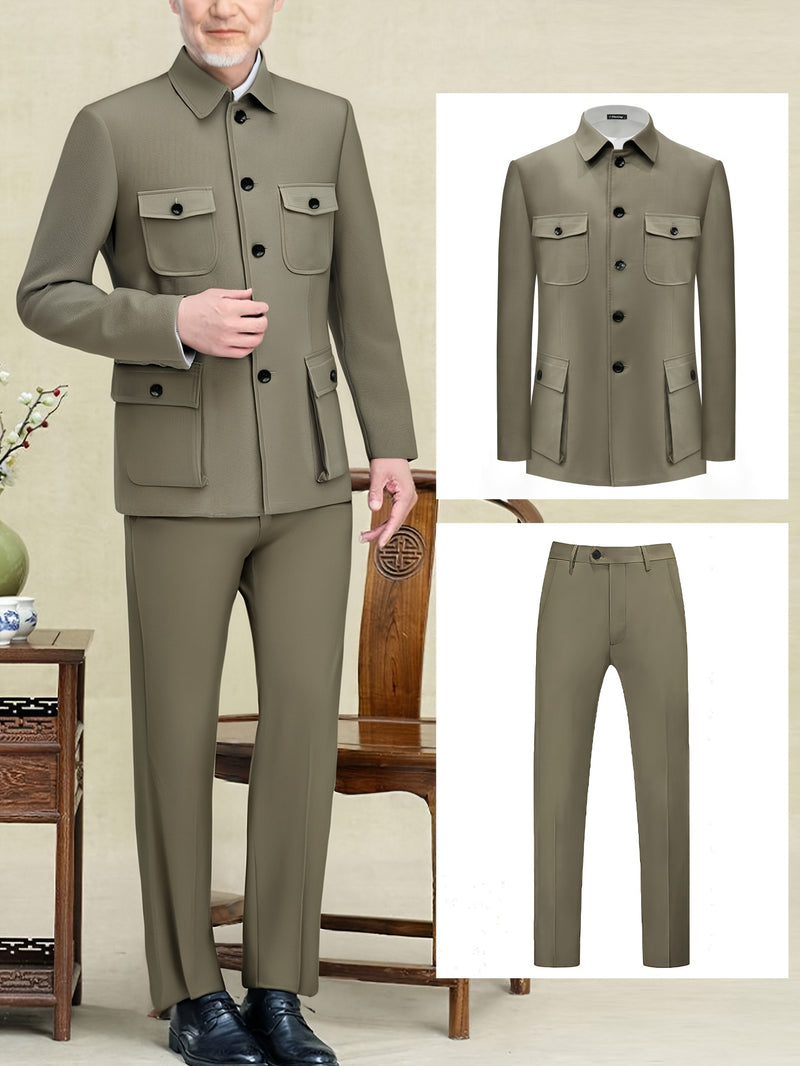 Light Business Chinese Tunic Suit Two-piece Set Jacket and Pants.