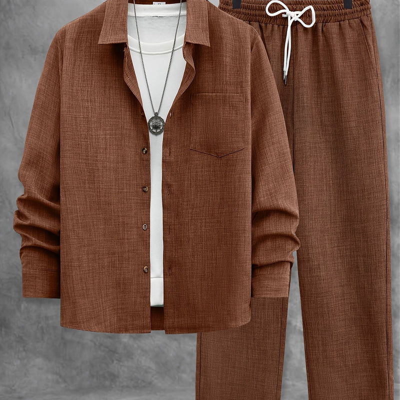 Men's Solid Color Single Patch Pocket Suit Collar Long Sleeve.