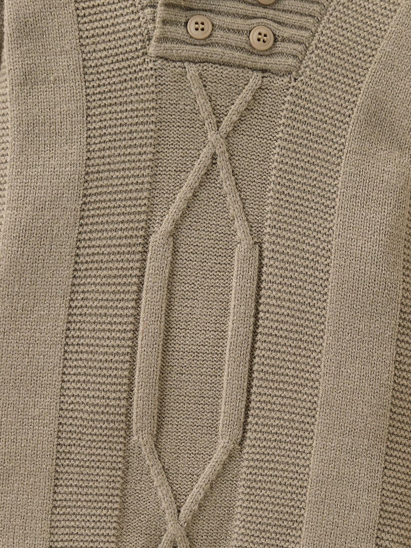 Gray Knitted Jacquard Large Lapel Half-Open Button Crotch Opening Thick.