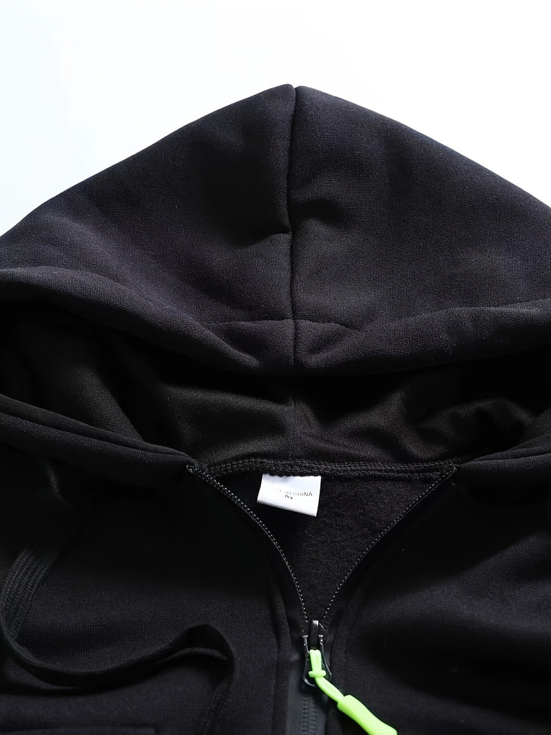 Men's Hoodie. Solid Color Long Sleeve Open Front Hooded Sweatshirt Jacket.