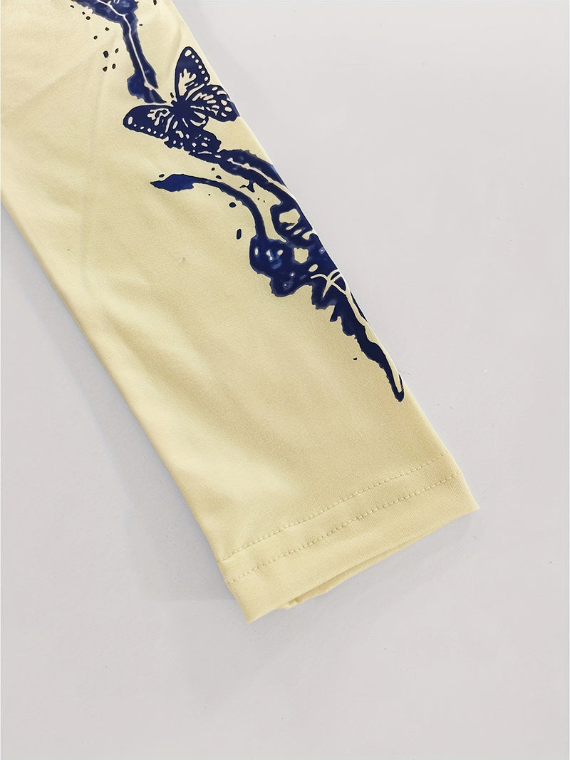 Women'S Elegant Butterfly & Lightning Print High Neck Long Sleeve.
