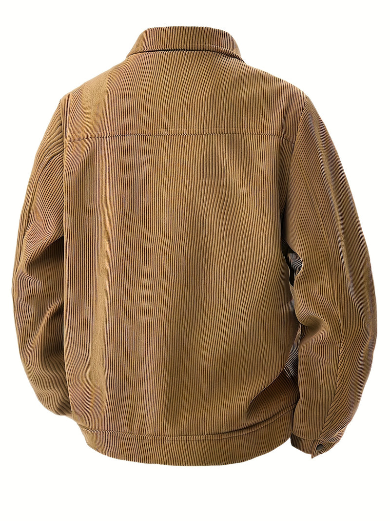 Men's Corduroy Cargo Jacket with Multiple Pockets - Polyester Casual Workwear.