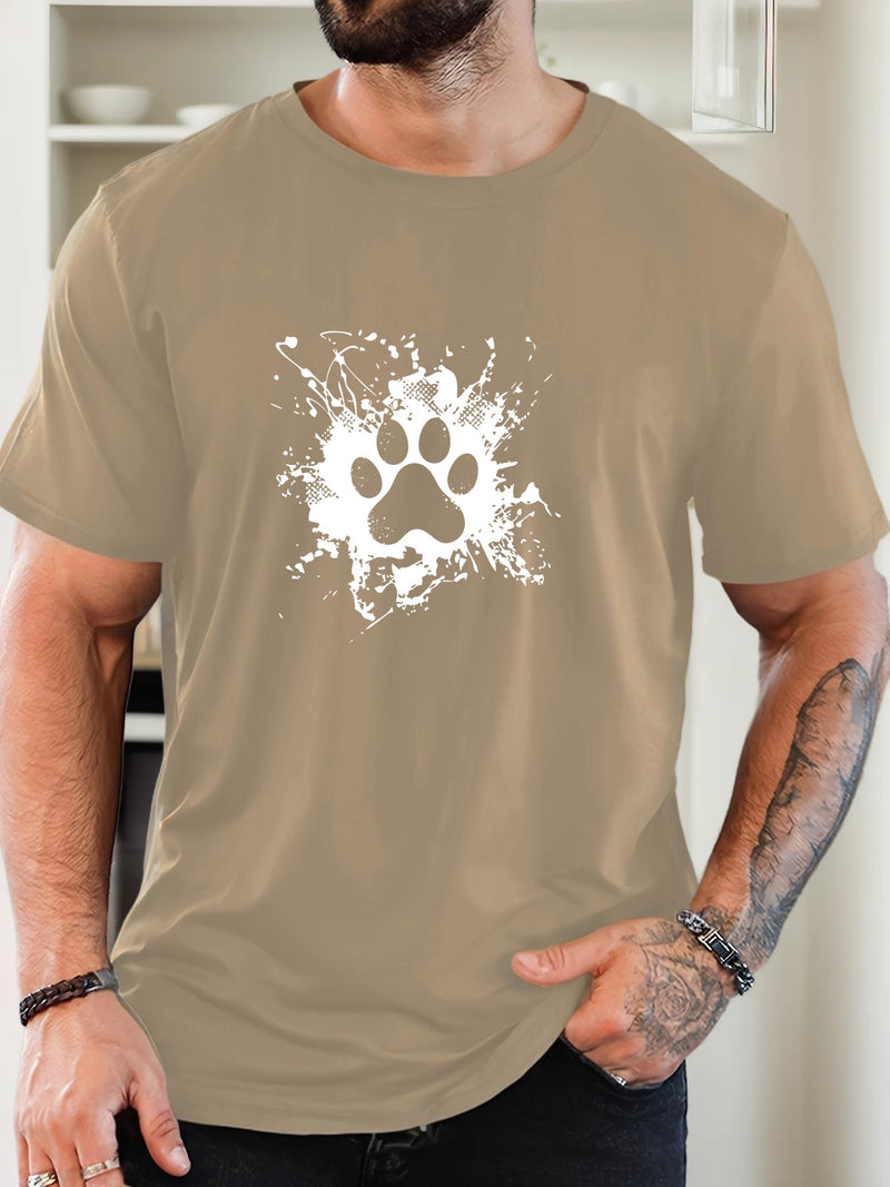 Men's Casual Summer T-Shirt with Paw Print Design.