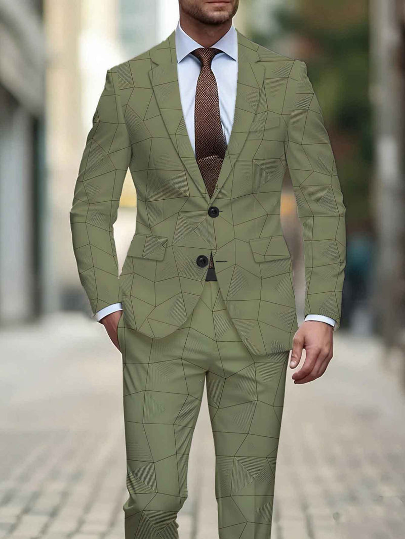 Men'S Standard Size Suit Set Featuring a Digital Classic Gray-Green.