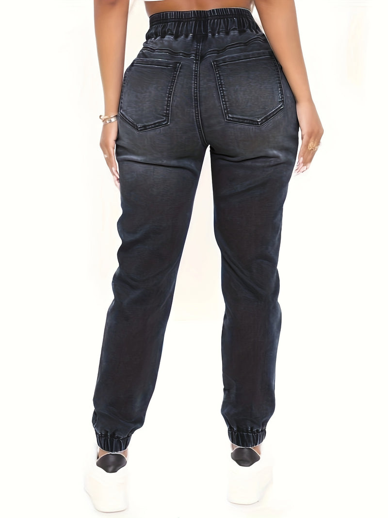 Women's Plus-Size Elastic Drawstring Tapered Jeans.