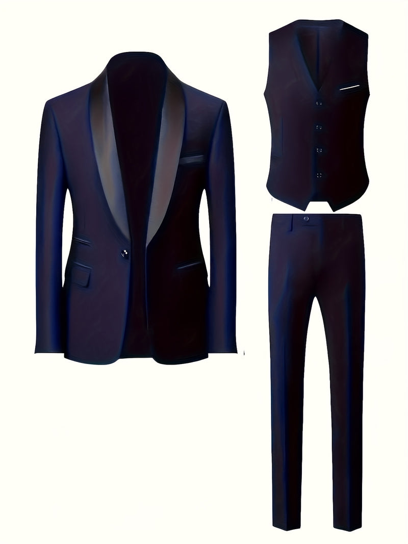 A Men'S Three-Piece Suit, Including a Blazer, Vest, And Trousers, High-Quality.