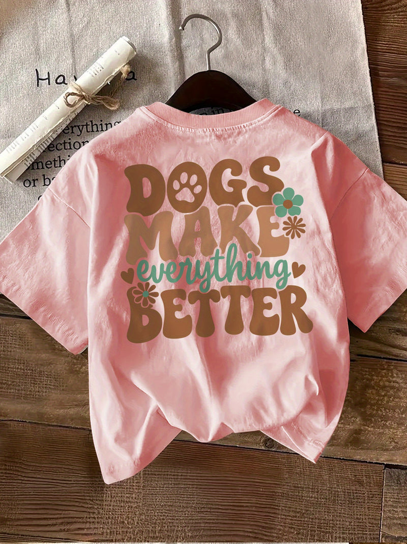 Women's Top Retro Style Paw Print Flower Dogs Make Loose Daily.