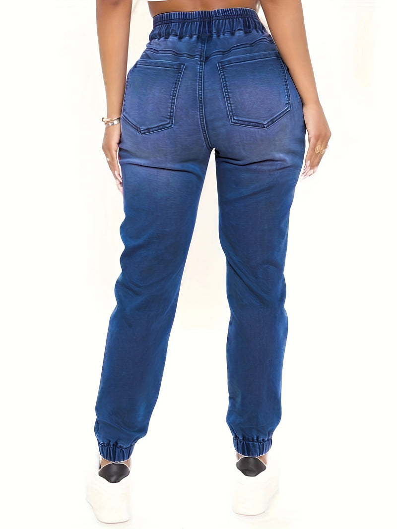 Women's Plus-Size Elastic Drawstring Tapered Jeans.