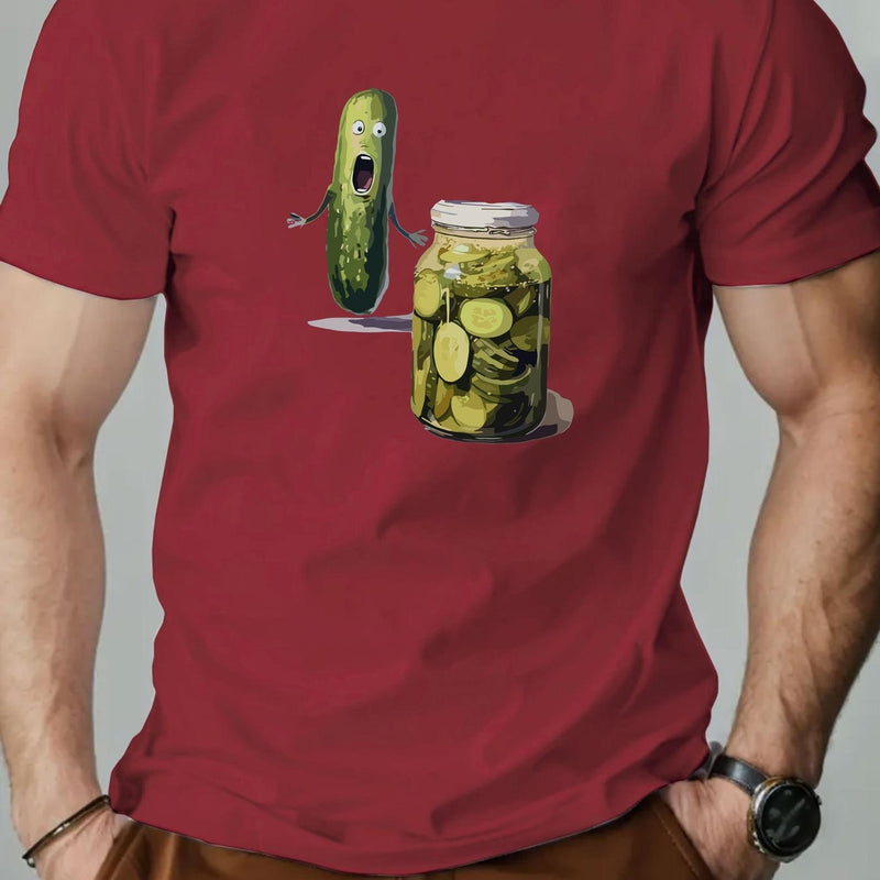 Men's Playful Pickle & Cucumber Jar Graphic T-Shirt.