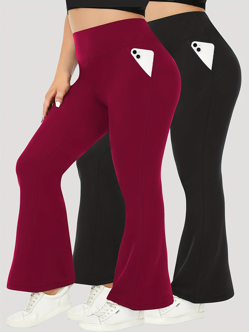 Women’s 2-Pack - Plus Size High-Waisted Flare Pants with Slant Pockets.