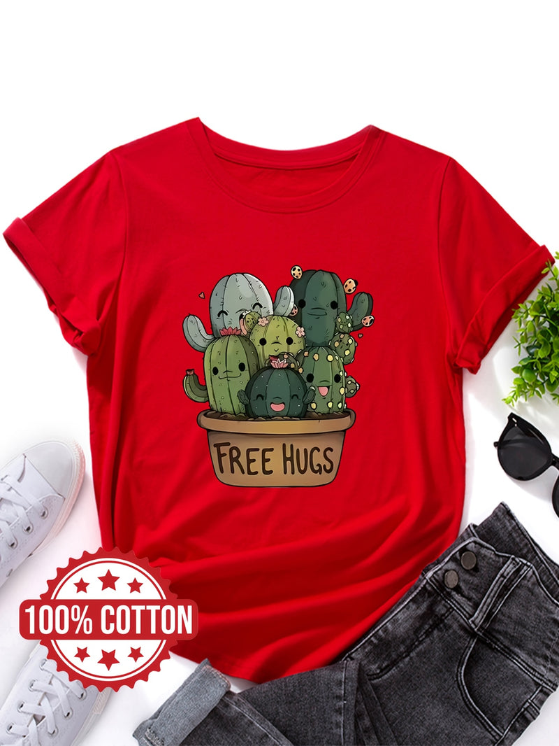 Women's "Free Hugs" Slogan T-Shirt.