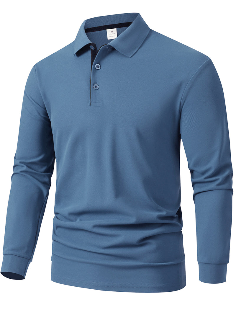 Men's Outdoor Golf and Equestrian Lapel Polo Shirt, Long Sleeve.