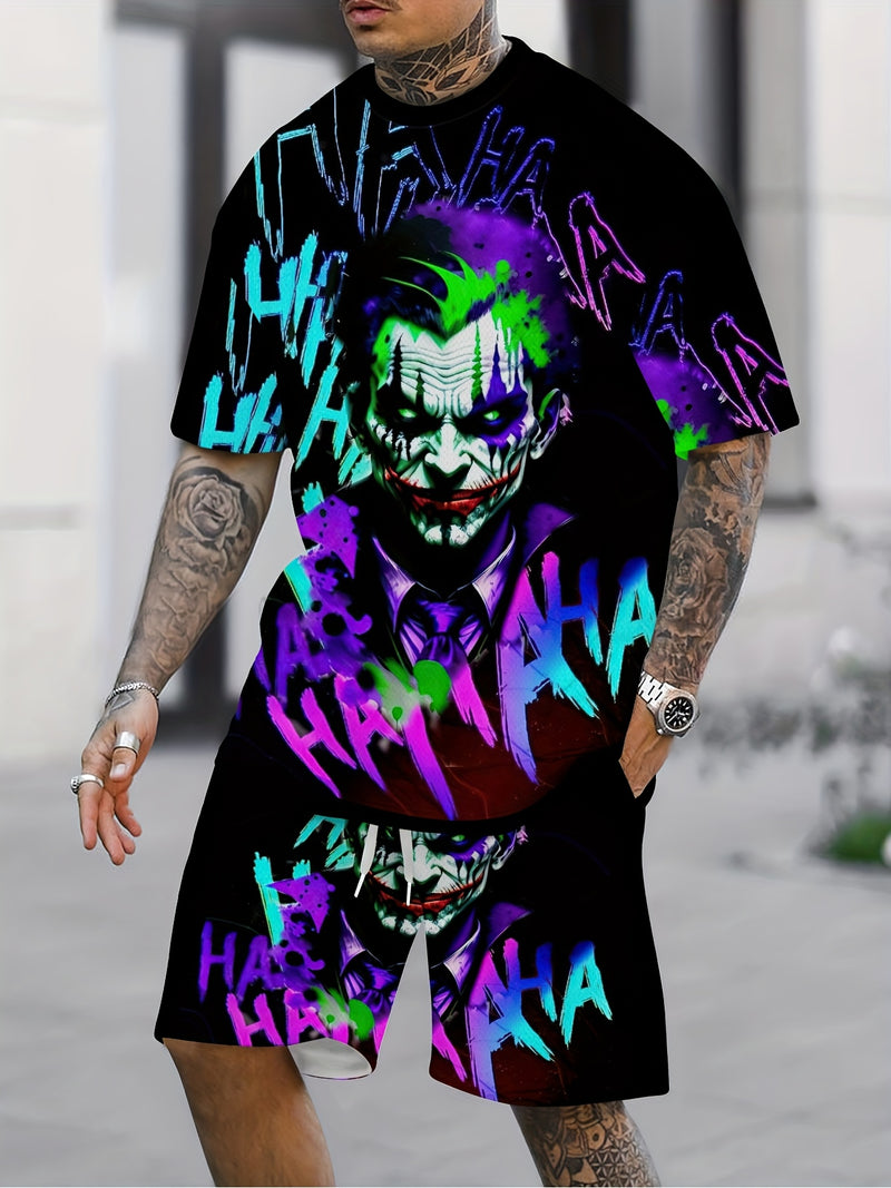 Digital printed clown summer pattern print Men's casual two-piece set.