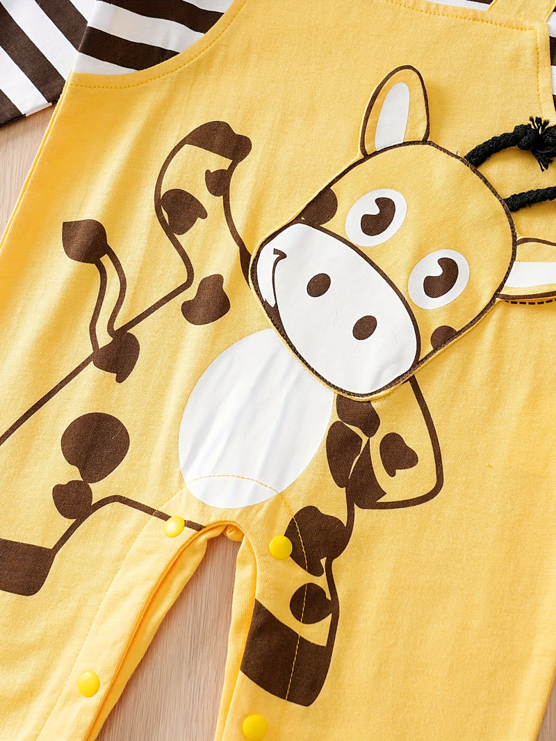 Cotton Striped Yellow Giraffe with Faux Suspenders, Three-Dimensional Design.