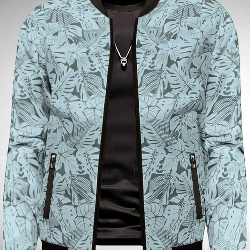 Men'S Fashion Print Casual Sports Jacket with Baseball Collar, Long Sleeve.