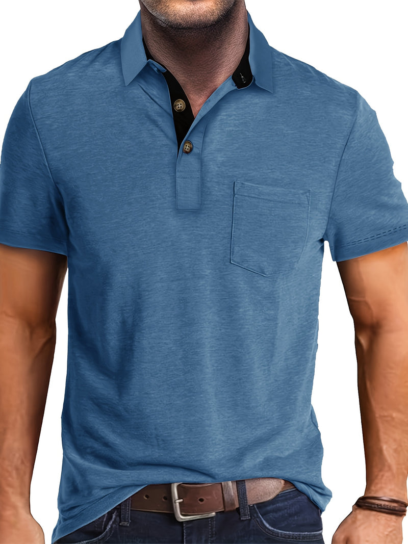 Men's Plaid Collar Pocket T-shirt.