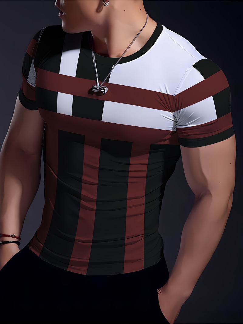 This Men'S Sports Fashion Short-Sleeve T-Shirt Has a Geometric Print.