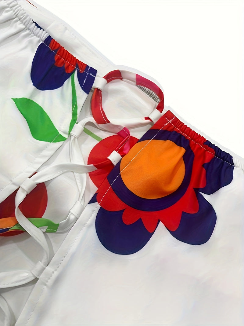 Women’s European And American Style Floral Print Skirt Set.