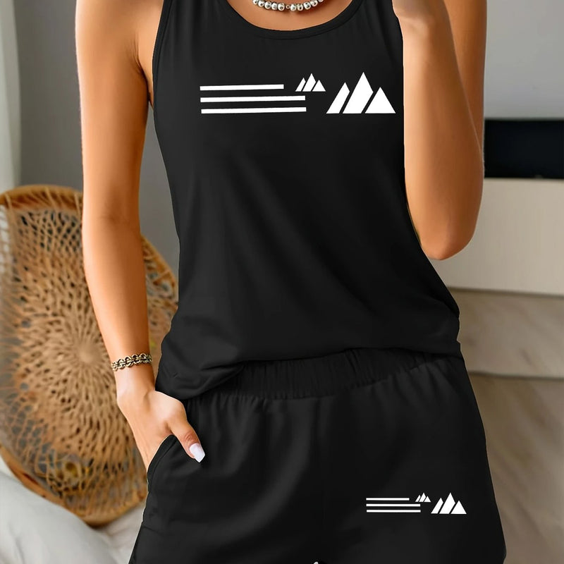 Women's Sportswear Summer Casual Fashion Vest + Shorts Fitness 2pcs Set.