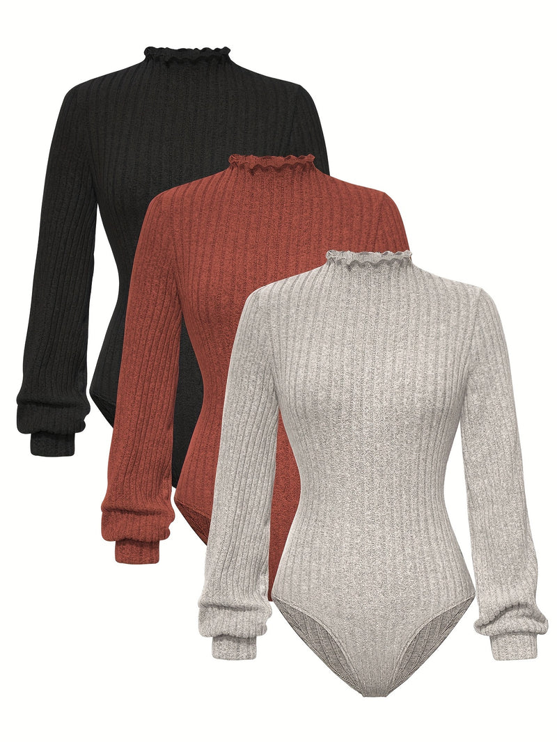 3pcs Women's Slim-Fit Layering Long Sleeve T-Shirts.