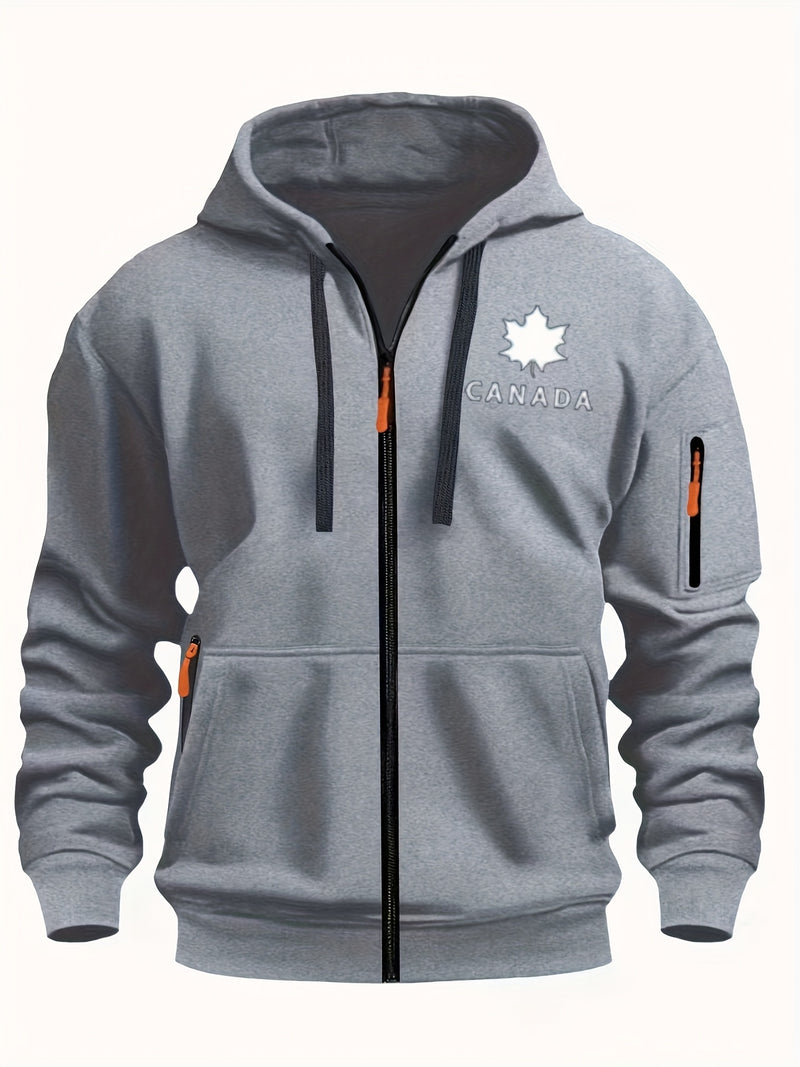 Men's Hoodie. Solid Color Long Sleeve Open Front Hooded Sweatshirt Jacket.