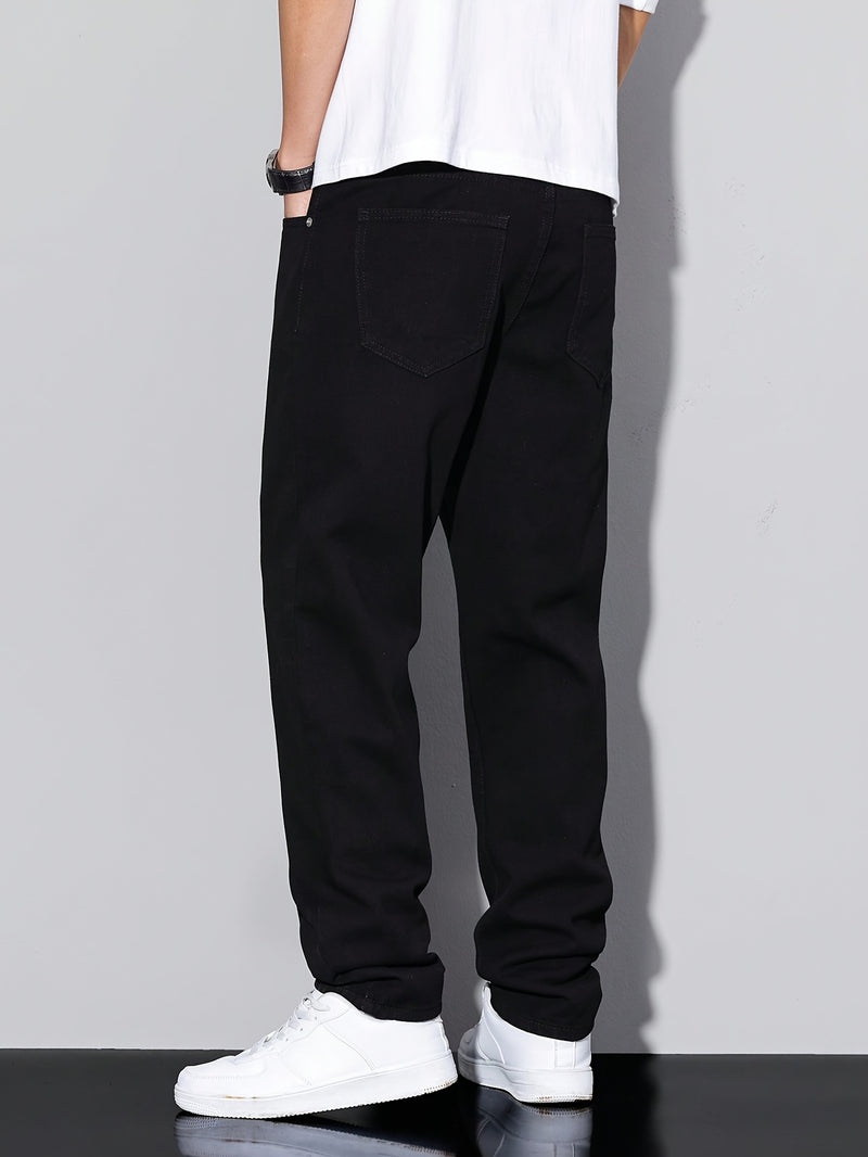 Men's Straight-Leg Casual Jeans, Stretchable Elastic Denim Trousers.