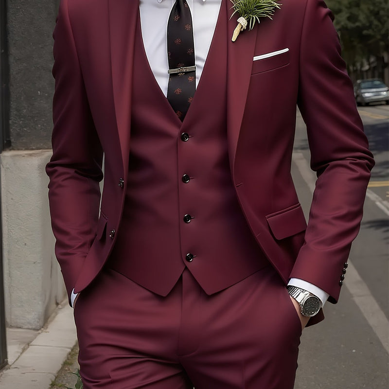 Men's High-End 3pcs Suit Set, Plus Size Men's Suit Set with Pants and Vest.