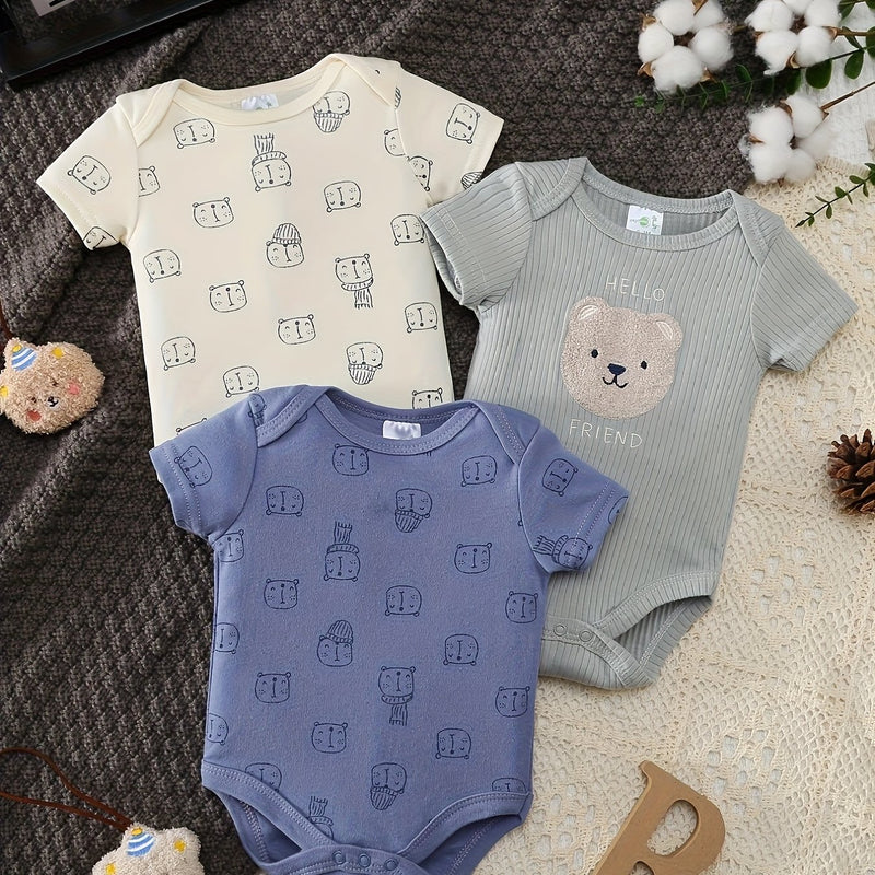3-Piece Newborn Set with Cute Bear Pattern, Casual Outfit for Boys 0-9 Months.