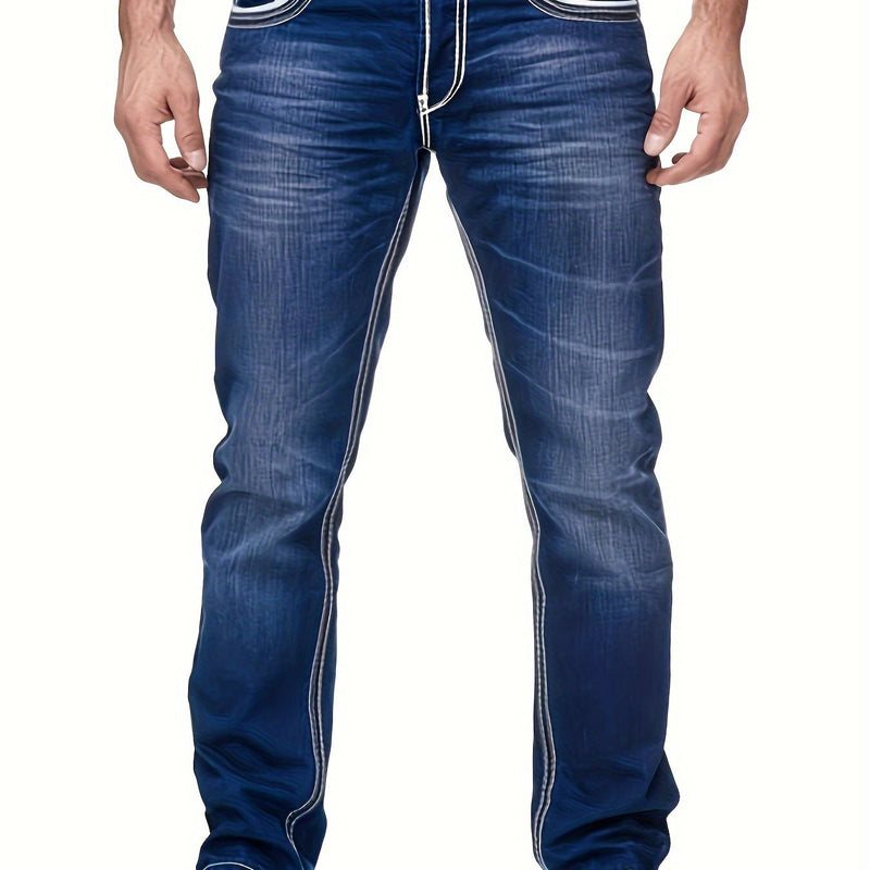 Men's Thick-thread Washed Denim Jeans.