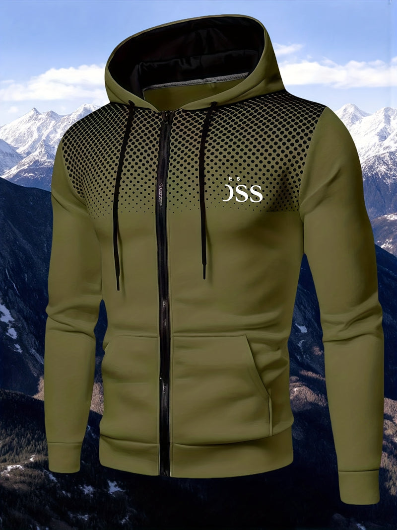 Men's Autumn Print Zip-Up Hooded Sweatshirt.