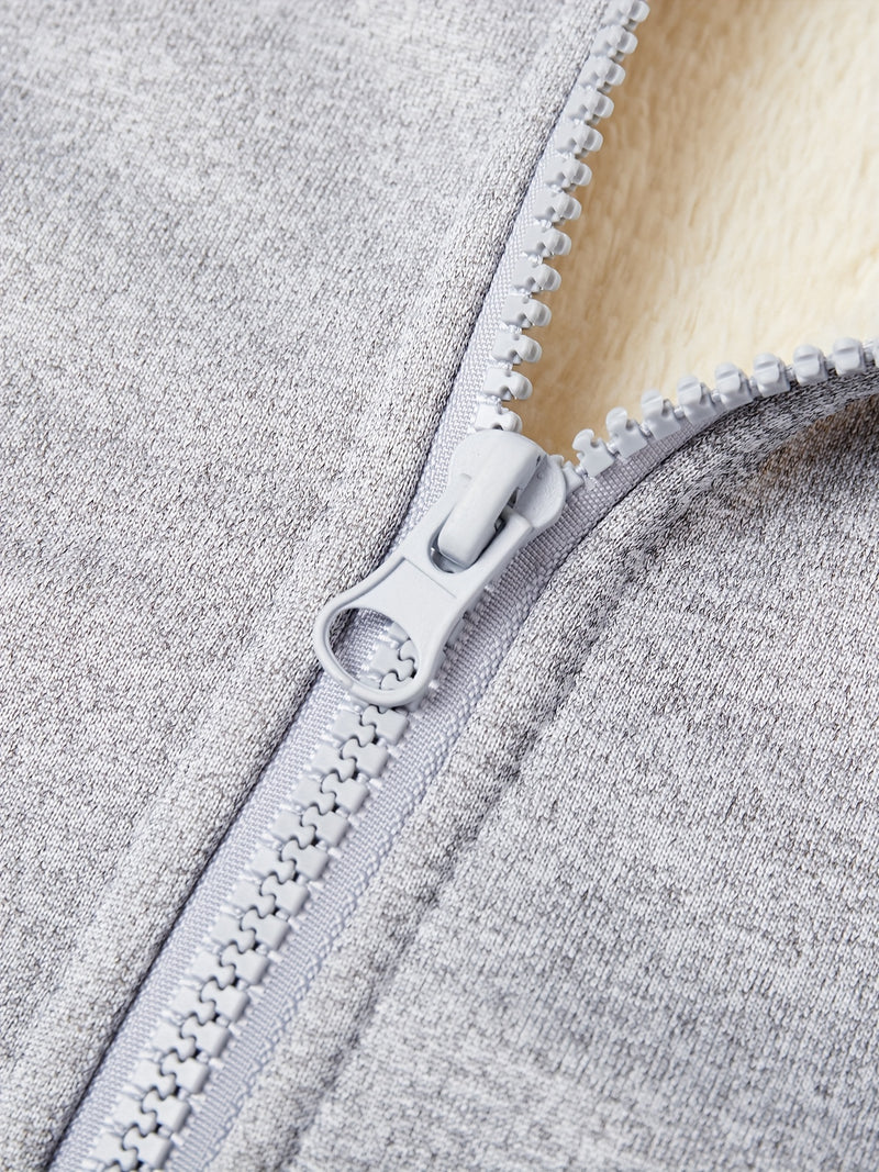 Boys Thick Plush-Lined Zip-Up Jacket + Pants Set.