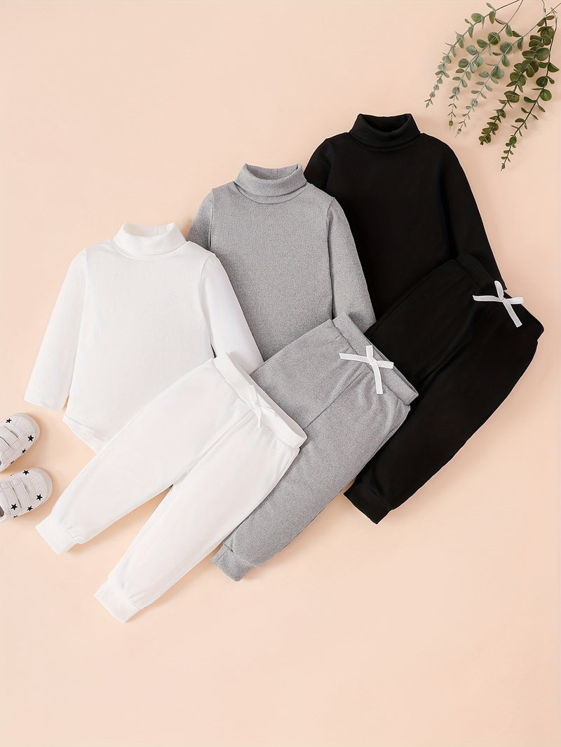 6pcs Newborn Baby Winter Outfit Set - Soft Warm Long Sleeve Bodysuit & Pants.