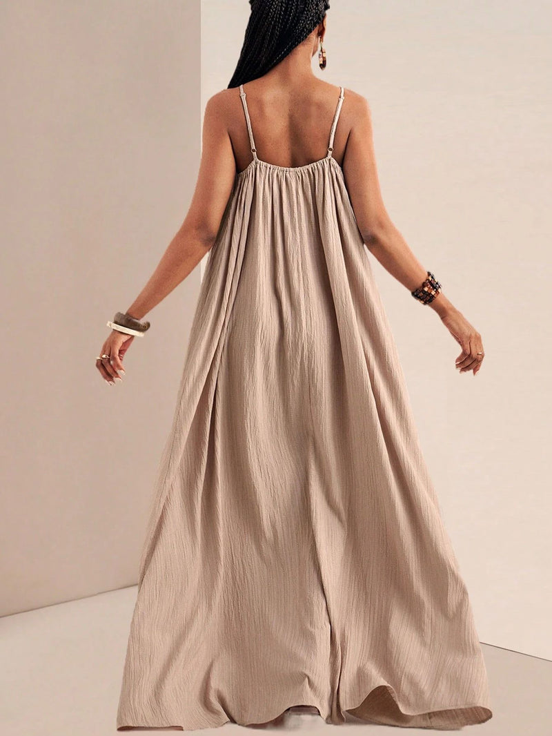 New Arrival Women's Elegant Solid Color Camisole Flared Maxi Dress.