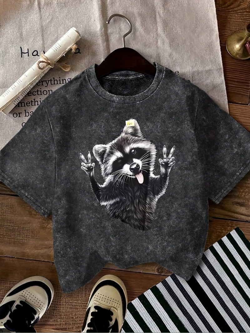 Women’s Vintage Raccoon Face Graphic T-Shirt.